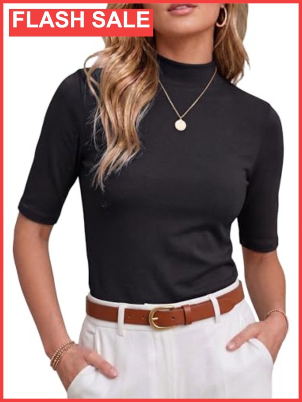 Women's Mock Neck Short Sleeve Ribbed Knit Slim Fit Top Business Casual
